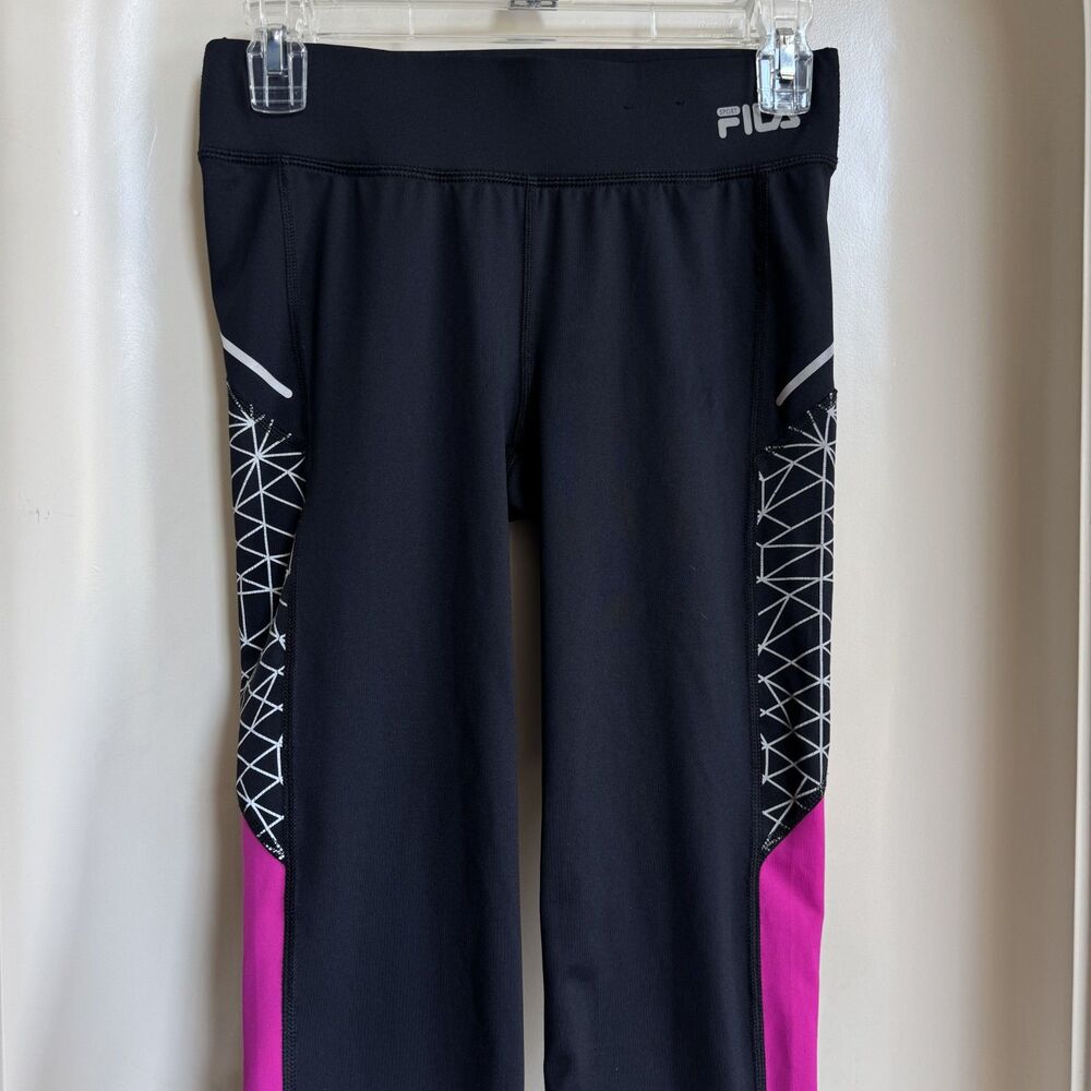 Women's Fila Sport Leggings Black and Magenta with Mesh Insets Size XS